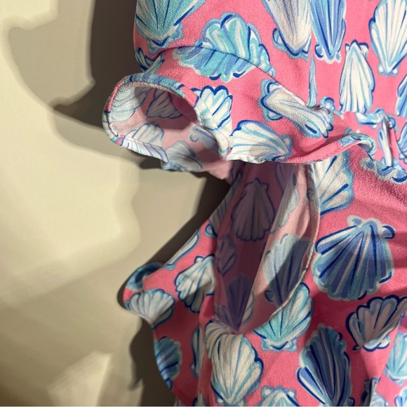 NEW Simply Southern Pink & Blue Seashell Maxi Dress W/ Side Cut Outs & Ruffles - Picture 7 of 15